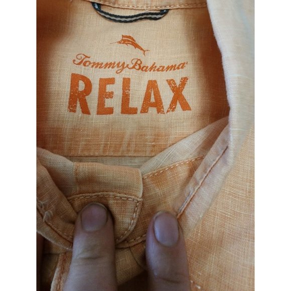 Tommy Bahama Relax Peach Orange 100% Linen Button Down Shirt Men's Large - Picture 3 of 6